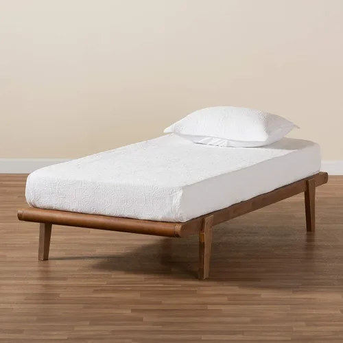 Vista 7 de Baxton Studio Kaia Mid-Century - Marco de cama moderno de madera con acabado marrón nogal, tamaño individual