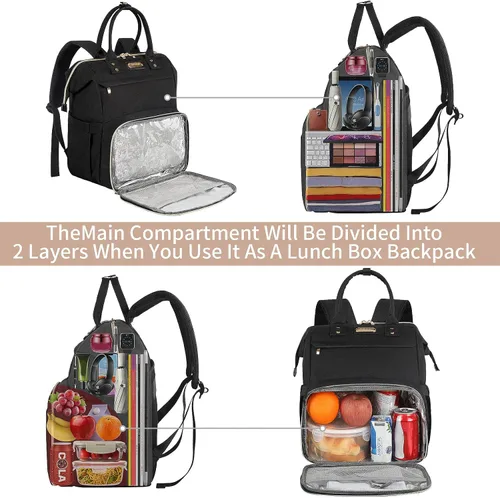 Vista 3 de Mochila Bolsa de Almuerzo, Mochila Refrigeradora Aislada Caja de Almuerzo Mochila para Laptop con Puerto USB para Mujeres y Hombres, Negro, Mochilas