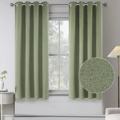 Vista 20 de KEQIAOSUOCAI Cortinas de lino 100% opacas de 100 pulgadas de largo, 2 paneles para dormitorio, estilo casa de campo moderna, completamente negro