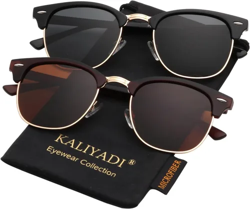 Vista 22 de KALIYADI Gafas de sol polarizadas para hombres y mujeres, marco semi sin montura, para conducir con bloqueo UV A01-(1 Pack) Tortuga Mate G15