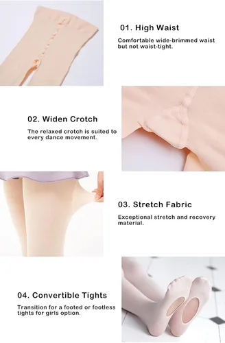 Vista 4 de MdnMd Mallas de ballet para niñas y mujeres, ultra suaves, convertibles, para danza, mallas de transición para niños pequeños y adultos