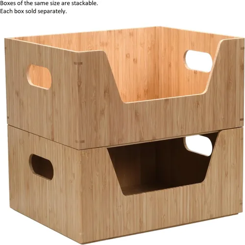 Vista 6 de MobileVision Caja de almacenamiento de bambú con organizador apilable frontal abierto para usar en armarios, dormitorios, cocinas, hogar y oficina
