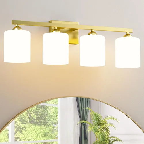 Vista 11 de Quntis Lámparas de baño de níquel cepillado con 5 modos de color, lámpara de tocador de baño moderna regulable de 3 luces sobre espejo, lámpara