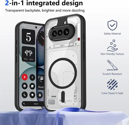 Vista 244 de Funda magnética transparente compatible con Xiaomi 17T, color negro 2 en 1 PC + TPU cubierta de teléfono a prueba de golpes, carcasa protectora