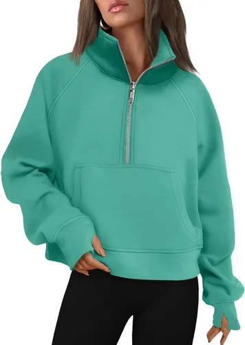 Vista 17 de AUTOMET Sudaderas con media cremallera para mujer, sudadera corta de vellón con cremallera de un cuarto, sudaderas con capucha para el otoño, a