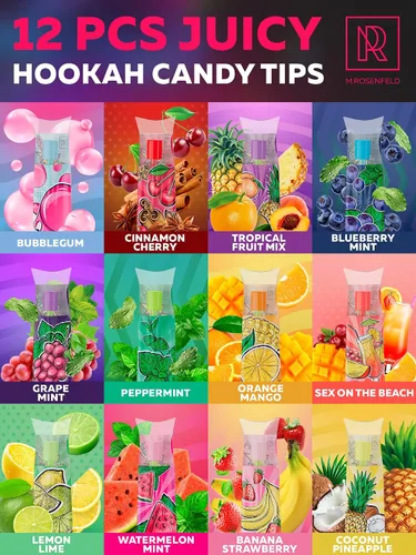 Vista 3 de Candy Hookah Tips – 12 piezas que brillan en la oscuridad Jolly Tips – Puntas de cachimba envueltas individualmente accesorios de chupeta – 12