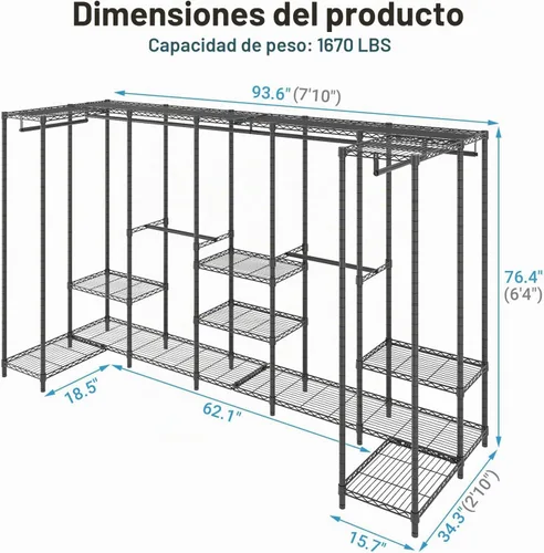 Vista 5 de VIPEK U70 Perchero extra grande resistente, armario de pie portátil para almacenamiento de ropa en el dormitorio, organizador de armario de alambre