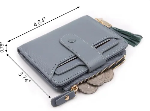 Vista 5 de Mini cartera plegable de cuero suave con protección RFID, para mujer, con funda para tarjeta, con ventana de identificación, monedero
