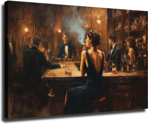 Vista 10 de CIDLNMY Póster de lienzo de la época de la Prohibición Speakeasy, póster vintage de la vida nocturna de los años 1920, arte de pared para salón