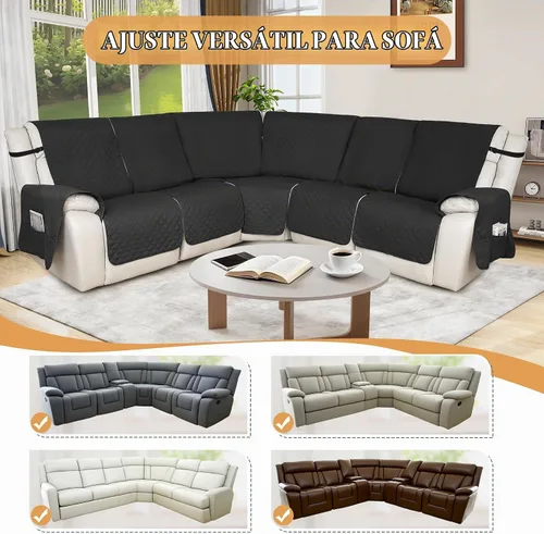 Vista 5 de HDCAXKJ 100% Fundas impermeables para sofá seccional reclinable en forma de L, funda de sofá reclinable acolchada lavable, fundas de esquina