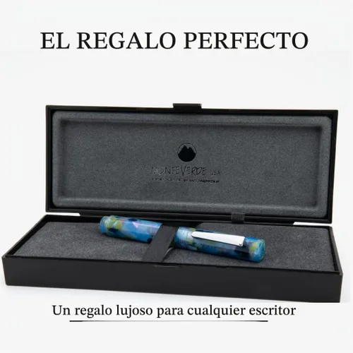 Vista 5 de Monteverde MVP - Pluma estilográfica Blue Squares - Punta flexible - Mini bolígrafo de bolsillo compacto y versátil - Punta JoWo fabricada en Azul