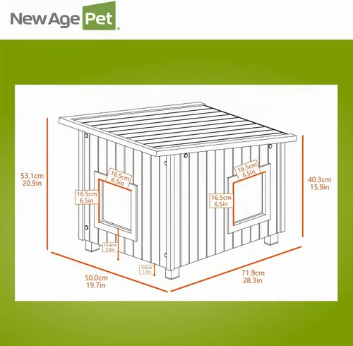 Vista 2 de New Age Pet ECOFLEX - Casa para gatos al aire libre XL resistente a la intemperie, suelo elevado, doble solapa de vinilo, 30% más grande, 28