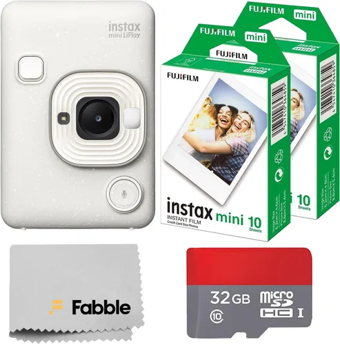 Vista 9 de Paquete de cámara instantánea Fujifilm INSTAX Mini LiPlay híbrida con 20 hojas de película INSTAX Mini, tarjeta microSD de 32GB, cable de carga USB