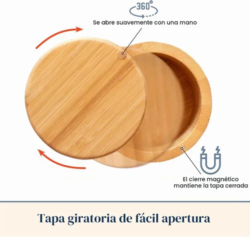 Vista 8 de Totally Bamboo Salero con Tapa Giratoria – Contenedor de Almacenamiento de Bambú para Encimera de Cocina con Cierre Magnético – Ideal para Sal