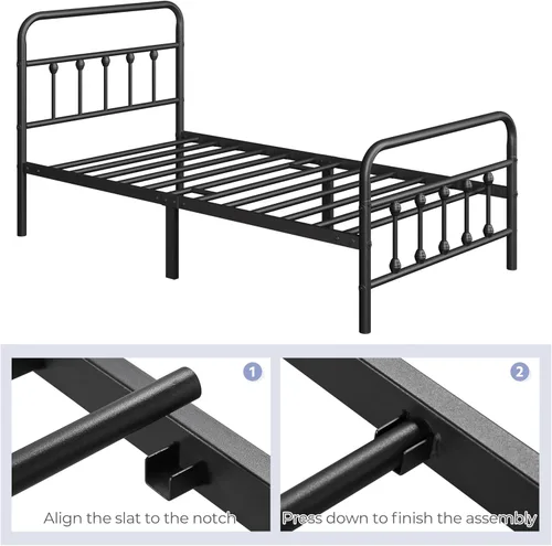 Vista 6 de Yaheetech Marco de cama con plataforma de metal doble, cabecero y estribo Negro