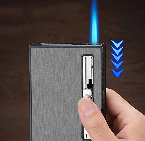 Vista 5 de Estuche para cigarrillos con encendedor incorporado, resistente al viento, recargable, soplete de chorro de butano, encendedor de expulsión