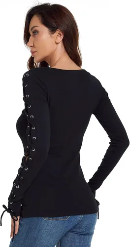 Vista 3 de AmélieBoutik Blusa de manga larga con ribete de encaje para mujer