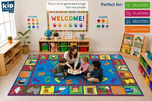 Vista 3 de KidCarpet - Alfombra bíblica para escuela dominical con ABC, rectangular de 6 x 8 pies 6 pulgadas Escuela Dominical