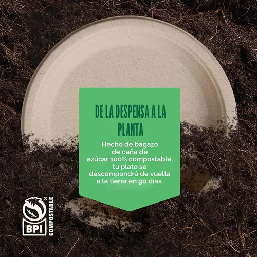 Vista 6 de Stack Man - Platos de papel 100% compostables (125 unidades) de 7 pulgadas, placa de bagazo desechable natural, ecológica, hecha de fibras de caña