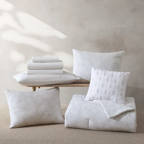 Vista 3 de Tommy Bahama - Juego de ropa de cama de 8 piezas, edredón de algodón y sábanas con funda de almohada, juego de ropa de cama de inspiración tropical