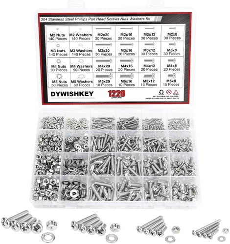 Vista 10 de DYWISHKEY 1220 piezas M2 M3 M4 M5, 10.9 grado de aleación de acero hexagonal cabeza botón pernos, tornillos, tuercas, arandelas, kit surtido