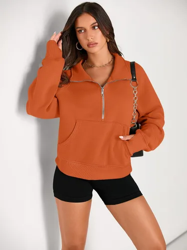 Vista 2 de AUTOMET Womens Sweatshirts Half Zip Cropped Pullover Fleece Quarter Zipper Hoodies Fall outfits Clothes Thumb Hole