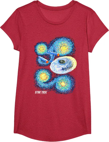 Vista 44 de Star Trek Camiseta de pintura de noche estrellada de la serie original, Negro, S