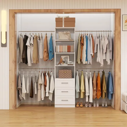 Vista 2 de Sistema de armario con cajones, sistema de organizador de armario personalizado de 5 pies - 9 pies, sistema de almacenamiento de armario de madera