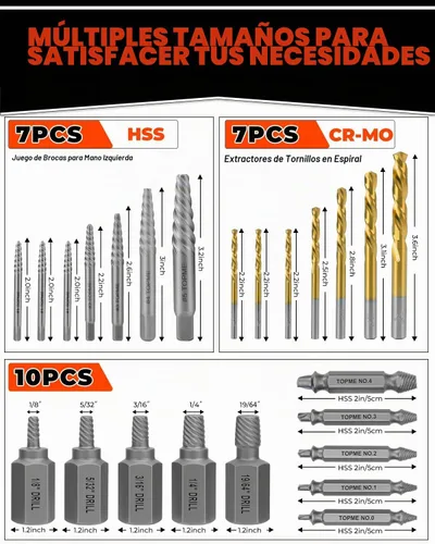 Vista 5 de Juego de 24 brocas para mano izquierda y extractor de tornillos fácil de sacar