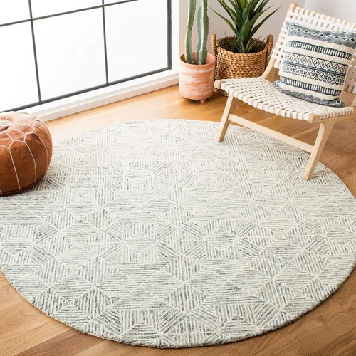 Vista 3 de SAFAVIEH Abstract Collection - Alfombra decorativa, 2 x 3 pies, azul y marfil, lana hecha a mano, ideal para zonas de alto tráfico en entrada, sala