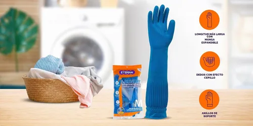 Vista 7 de ETERNA Guantes extra largos, guantes para limpieza de lavandería, cocina y hogar, efecto cepillo en los dedos, longitud más larga con funda