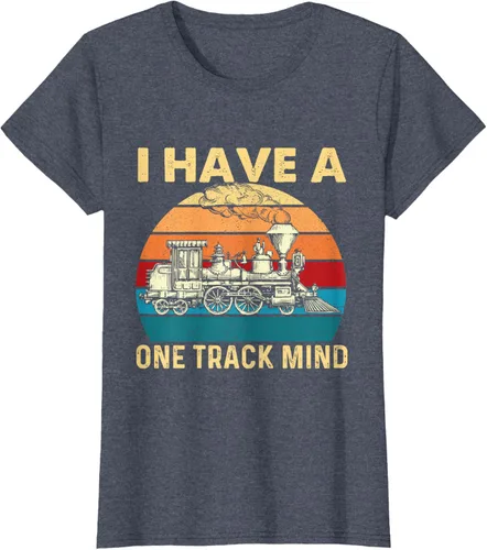 Vista 52 de Camiseta con texto en inglés "I Have A One Track Mind - Trainspotter Model Train Railroad, Negro, S