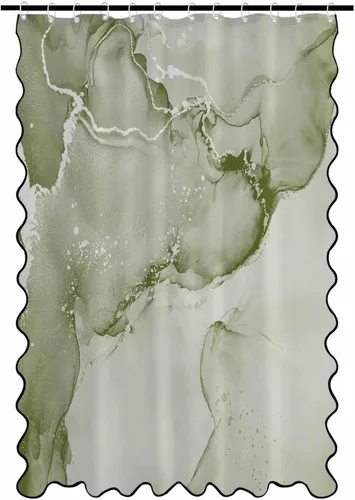 Vista 12 de Scalloped Shower Curtain for Bathroom 36"x72" Modern Minimalism Black Marble White Texture Waterproof Wave Bathroom Shower Curtain Sets with Hooks