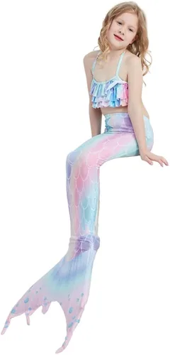 Vista 5 de Traje de baño de 6 piezas para niñas, cola de sirena para nadar, bikini para niños