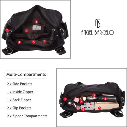 Vista 53 de Angel Barcelo - Bolsa de hombro amplia para mujer, diseño Hobo, cuero lavado