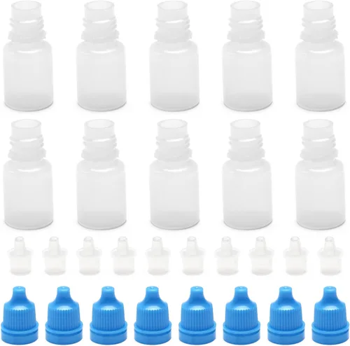 Vista 5 de Bettomshin 20 Uds Botella de plástico con cuentagotas de 0.2 fl oz Botellas de gota de boca pequeña Botella gotero Líquido Exprimible Vacío Botella