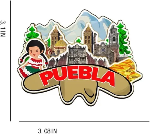 Vista 3 de Imán de madera para nevera de Puebla México Monumentos 3D de viaje coleccionables, recuerdos decorativos hechos a mano -2343