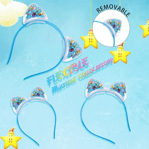 Vista 3 de Fishdown Diademas de orejas de gato con purpurina para niñas y niños, diadema brillante con orejas de gato, diadema colorida con lentejuelas