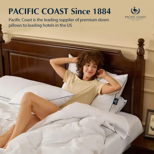 Vista 8 de Almohada de cama Pacific Coast, almohada de plumas y plumón de ganso de lujo para dormir con funda 100% de algodón, soporte medio, tamaño estándar