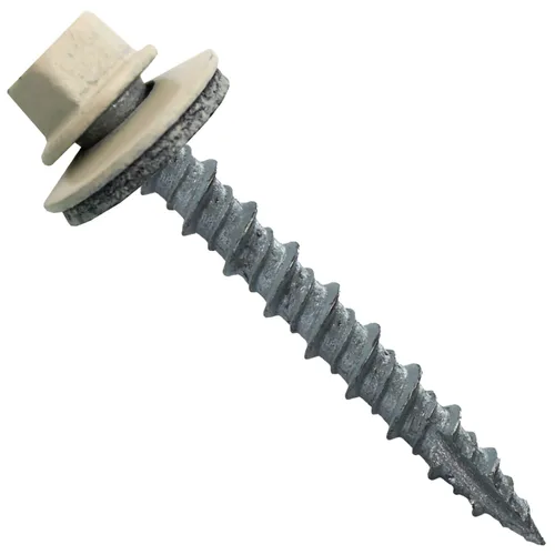 Vista 9 de 10 tornillos para techos de metal gris ABC de 1-1/2 pulgadas, cabezal de arandela hexagonal, arranque automático/roscado, arandela EPDM. 1 bolsa