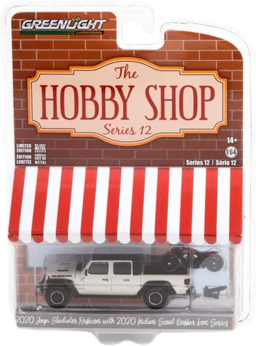 Vista 2 de Collectibles Greenlight 97120-F The Hobby Shop Series 12 - 2020 Gladiator Rubicon con motocicleta Icon Scout 2020 a escala 1:64 fundido a presión