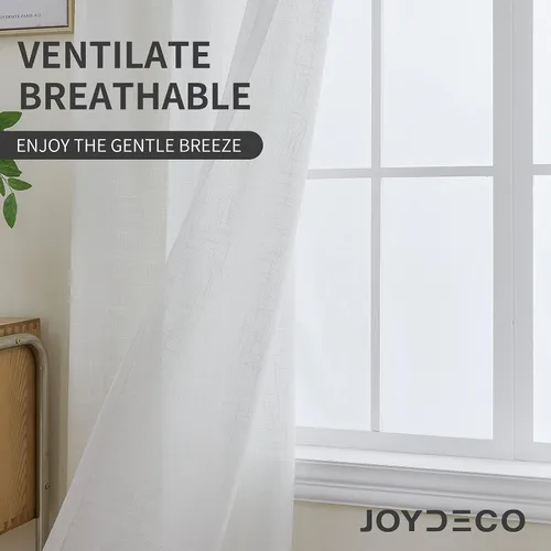 Vista 4 de Joydeco Juego de 2 paneles de cortinas traslúcidas blancas de 84 pulgadas de largo, cortinas traslúcidas de lino con bolsillo para barra