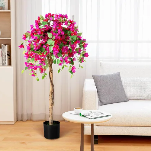 Vista 3 de Árbol artificial de buganvilla de 4.5 pies, planta falsa alta para decoración de interiores y exteriores