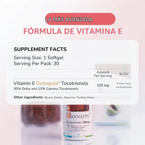 Vista 3 de WELLNESS EXTRACT Eannatto Tocotrienoles Suplementos de vitamina E sin tocoferol, sin OMG, sin gluten y antioxidante (125 mg 30 cápsulas blandas)