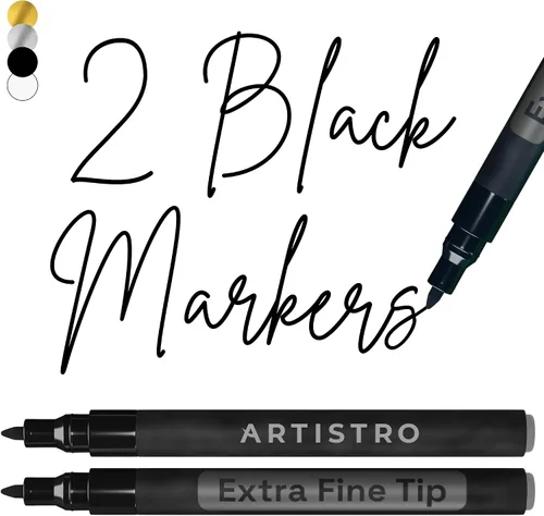 Vista 24 de Artistro 2 marcadores de pintura acrílica negros - 3mm marcadores de punta media - Perfectos para manualidades, proyectos de arte y más