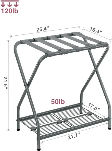 Vista 3 de LR-GY-2 - Portaequipajes plegable con estante de almacenamiento, soporte de equipaje de metal para habitación de invitados, dormitorio, hotel LR-GY-2
