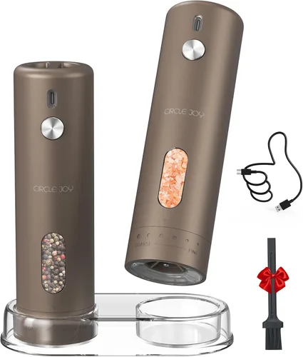Vista 9 de CIRCLE JOY Juego de molinillo eléctrico recargable de sal y pimienta con recarga superior Molinillo de pimienta automático con base de carga, grosor