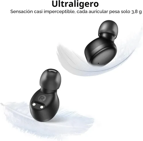 Vista 4 de Kurdene - Auriculares inalámbricos Bluetooth 5.3 ligeros Premium Sound Bass Ear buds with Charging Case,Smart Touch Control,Built in Mics Negro