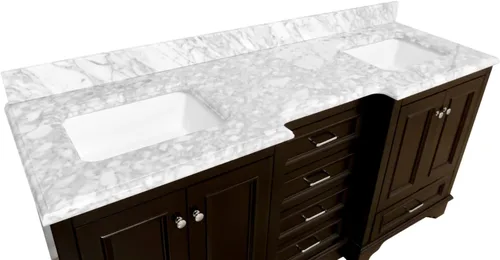 Vista 6 de Kitchen Bath Collection Nantucket - Tocador de baño doble de 72 pulgadas (chocolate/carrara): incluye gabinete de chocolate con encimera de mármol
