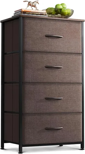 Vista 10 de AODK - Cómoda para dormitorio con 4 cajones de almacenamiento, cómoda pequeña de tela con marco de acero resistente, color negro Cómoda de tela